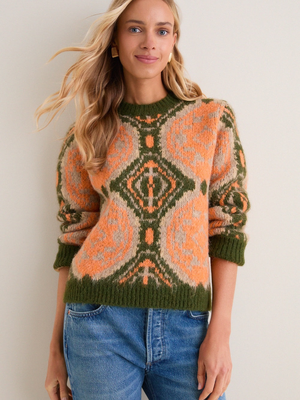 Orange & Olive Medallion Stephanie Crewneck